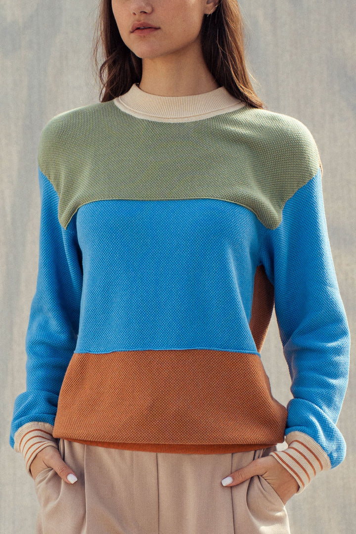coastal colorblock knit sweater - rust multi (additional view)