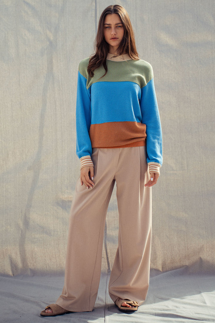 coastal colorblock knit sweater - rust multi (additional view)