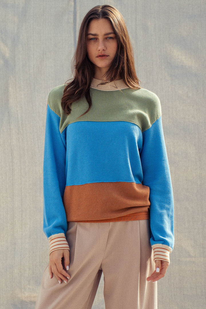 coastal colorblock knit sweater - rust multi (additional view)