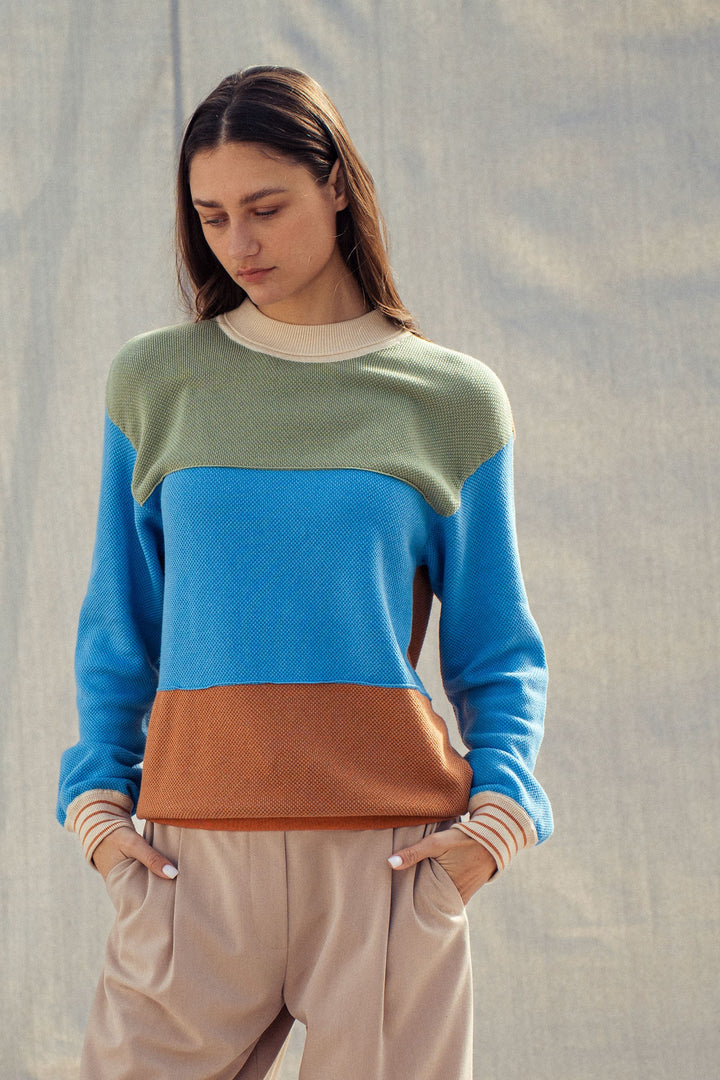 coastal colorblock knit sweater - rust multi (additional view)