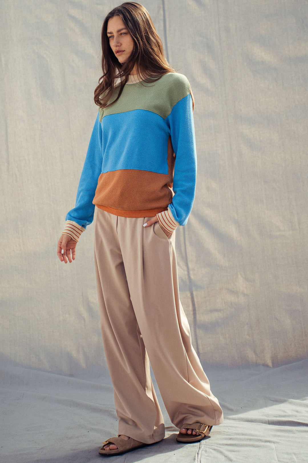 coastal colorblock knit sweater - rust multi (additional view)