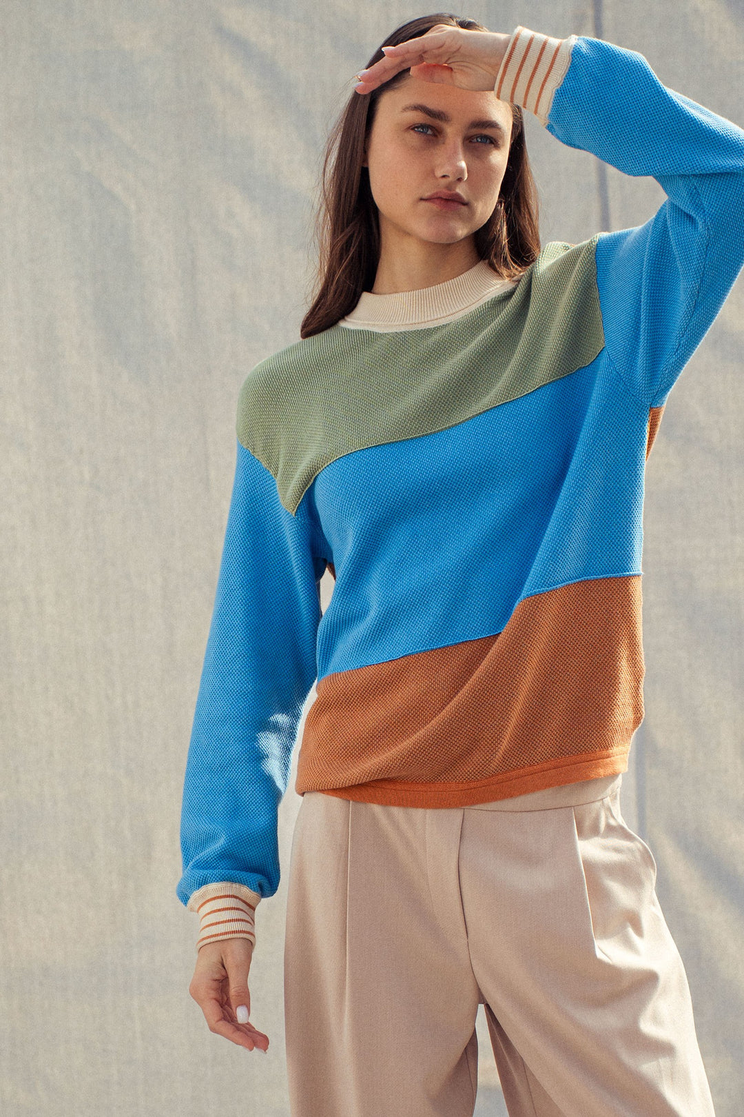 coastal colorblock knit sweater - rust multi (additional view)