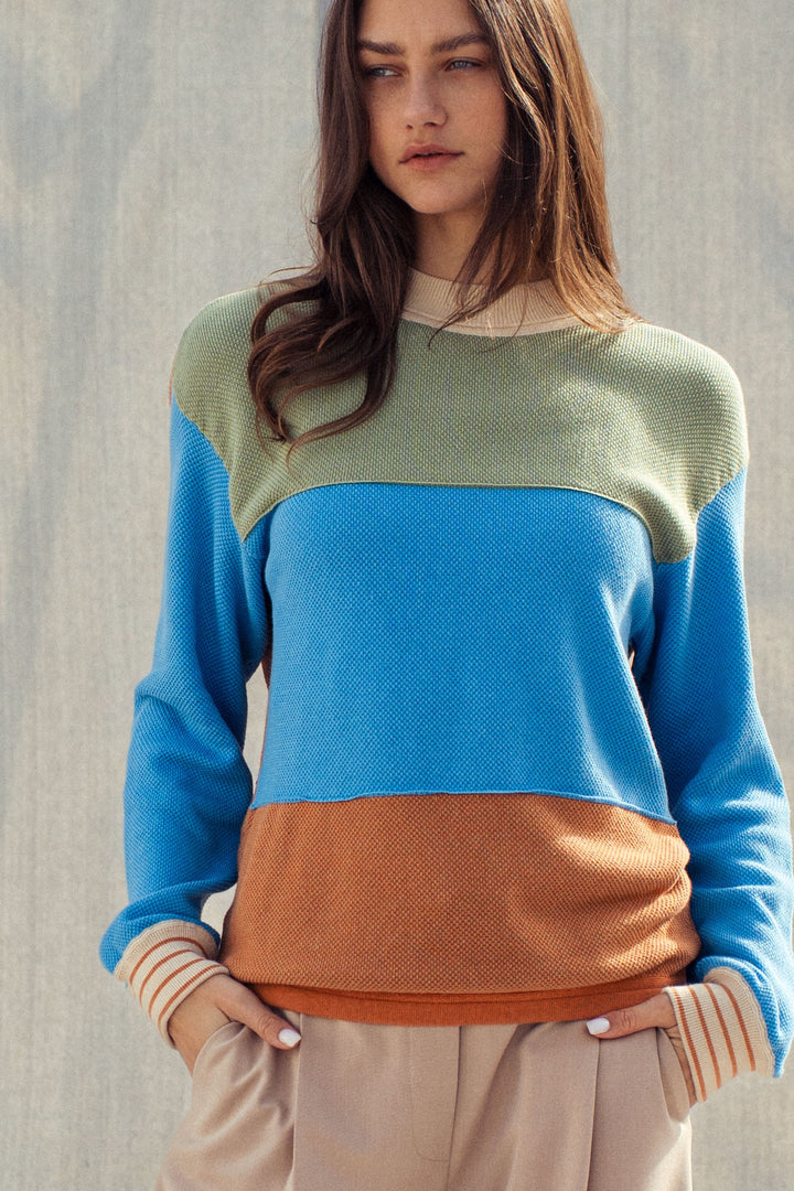coastal colorblock knit sweater - rust multi (additional view)