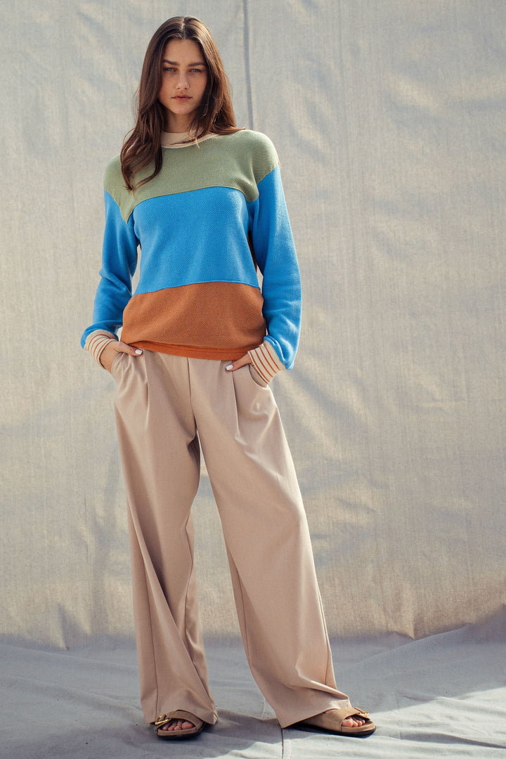coastal colorblock knit sweater - rust multi (additional view)