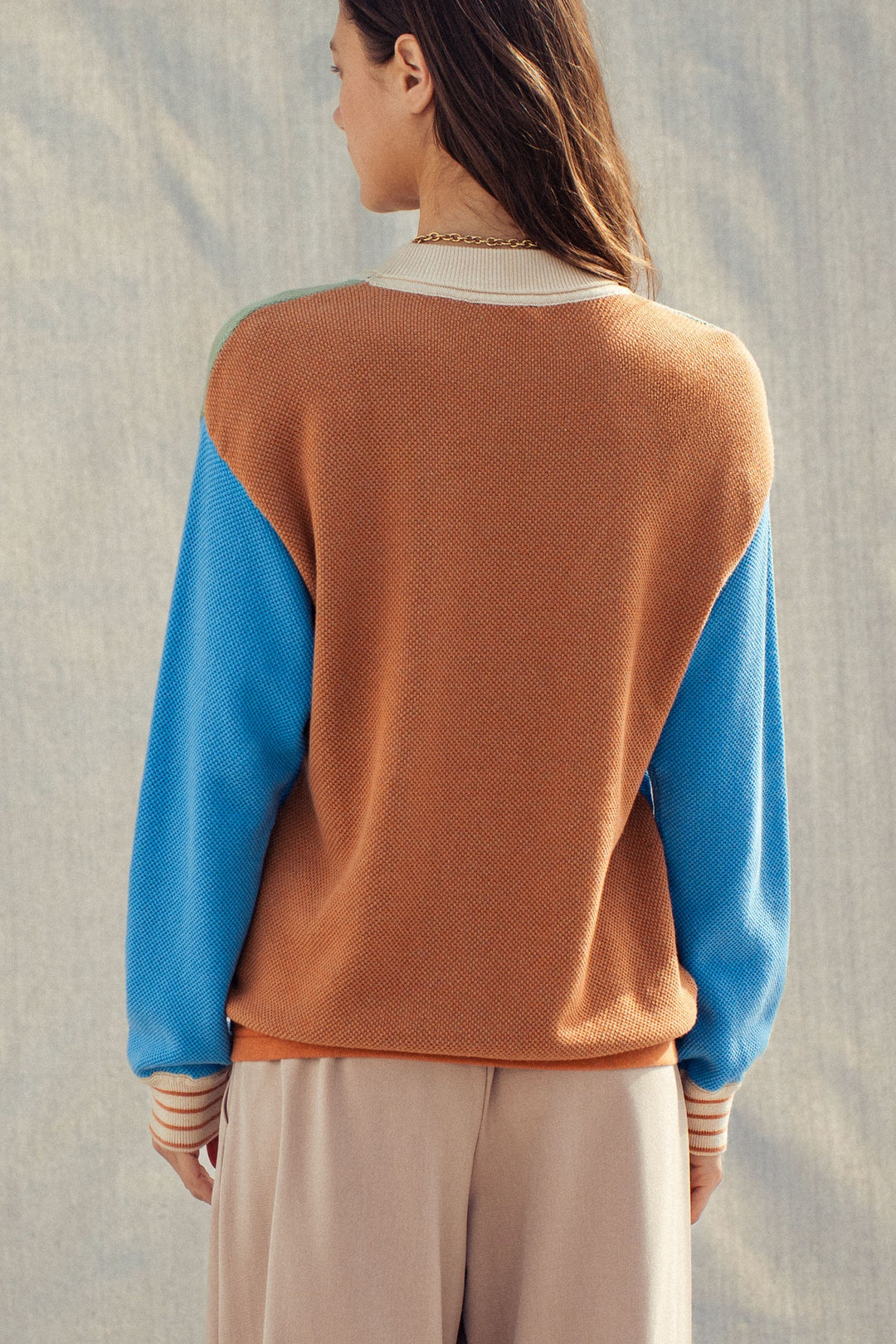 coastal colorblock knit sweater - rust multi (additional view)