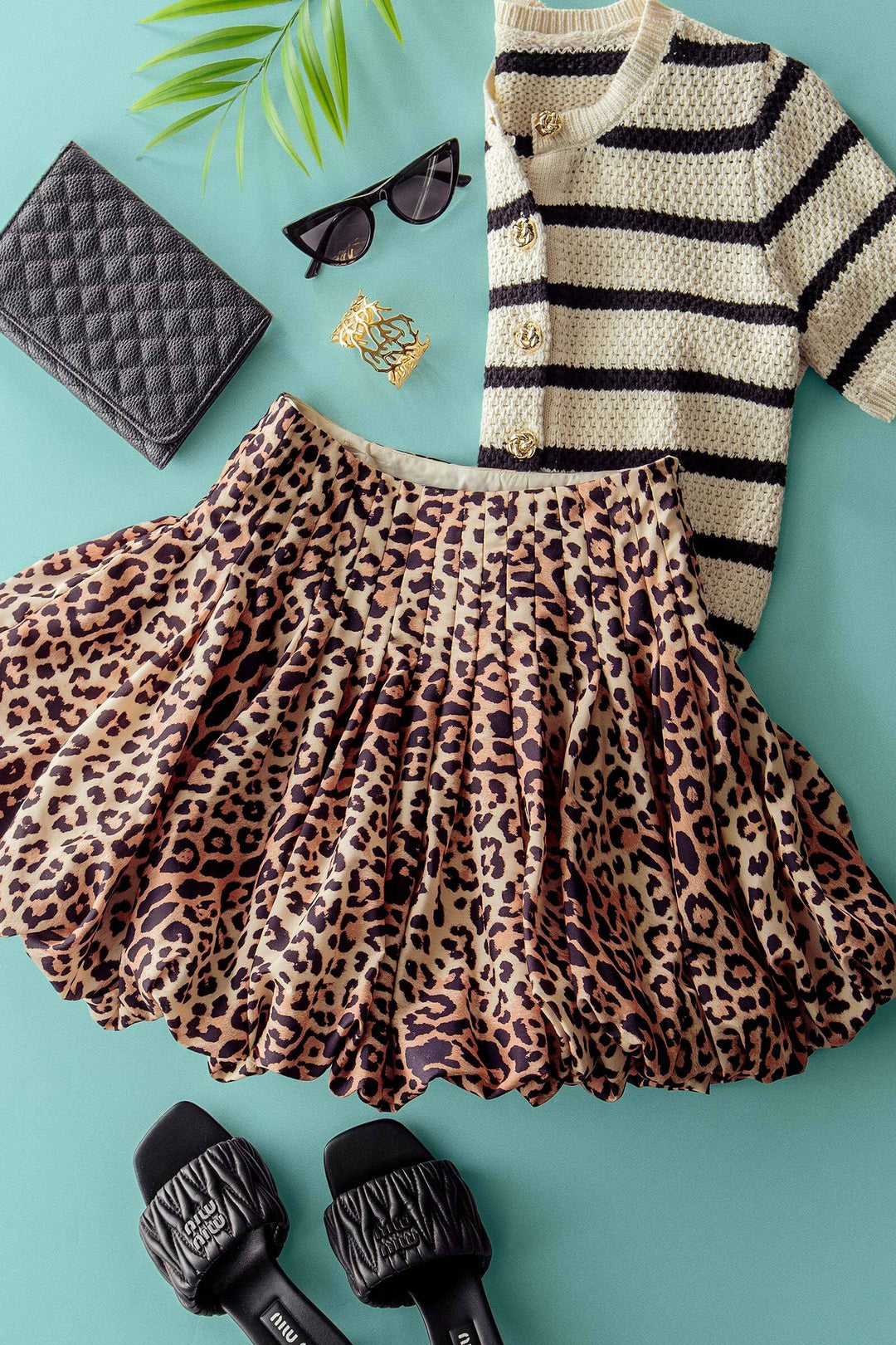 pleated bubble mini skirt - leopard