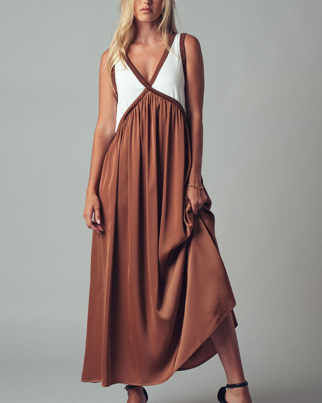 Sale Boho Colorblock Maxi Dress With Contrast Trim