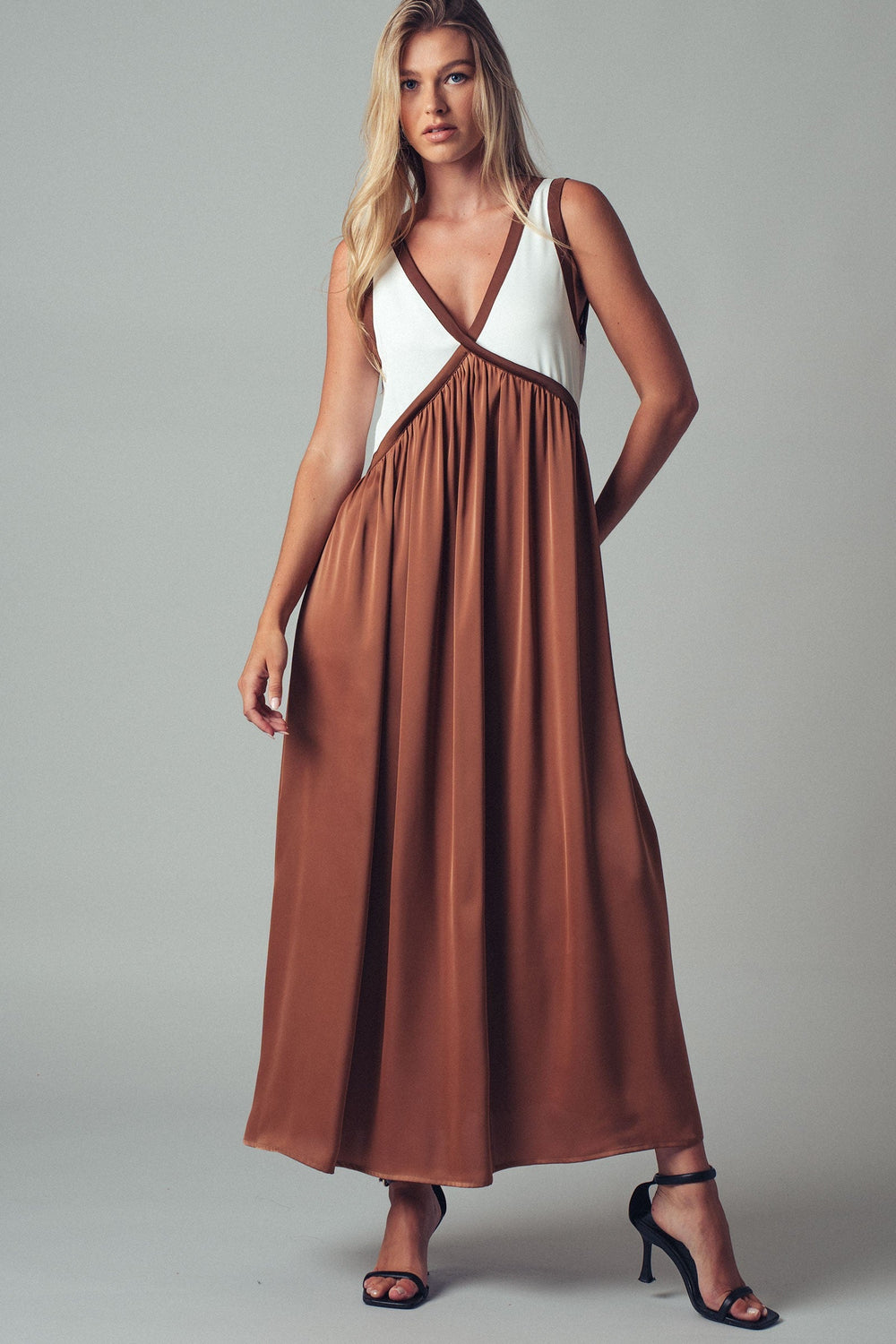 Sale Boho Colorblock Maxi Dress With Contrast Trim, additional view