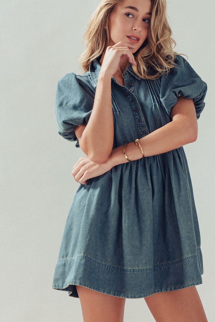 sleeves denim mini dress - denim (additional view)