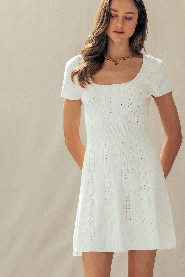 sweetheart pointelle knit mini dress - ivory