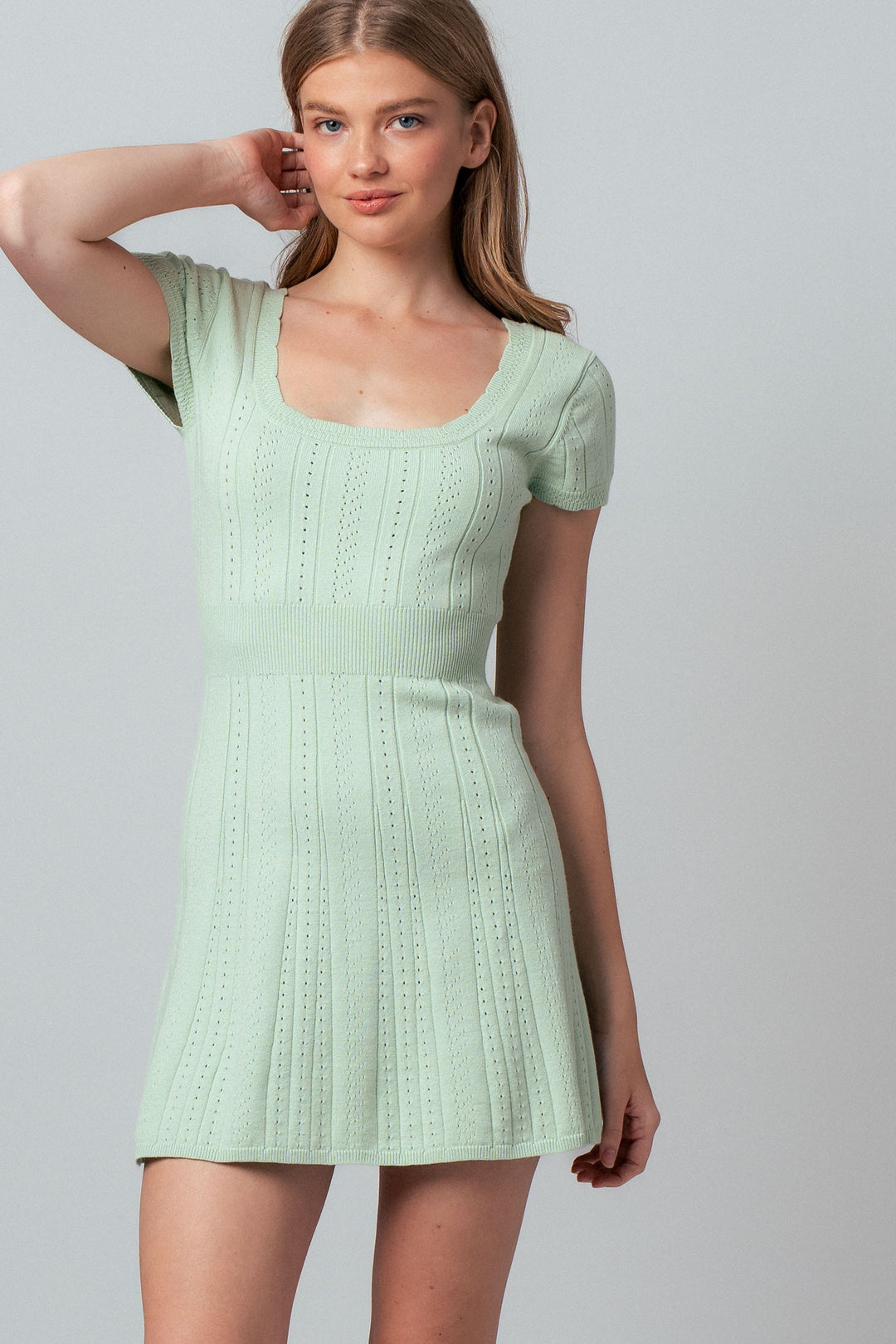 sweetheart pointelle knit mini dress - mint (additional view)