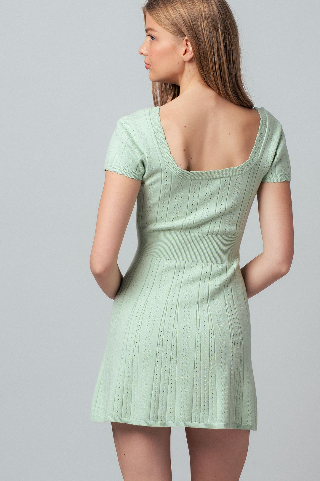 sweetheart pointelle knit mini dress - mint (additional view)