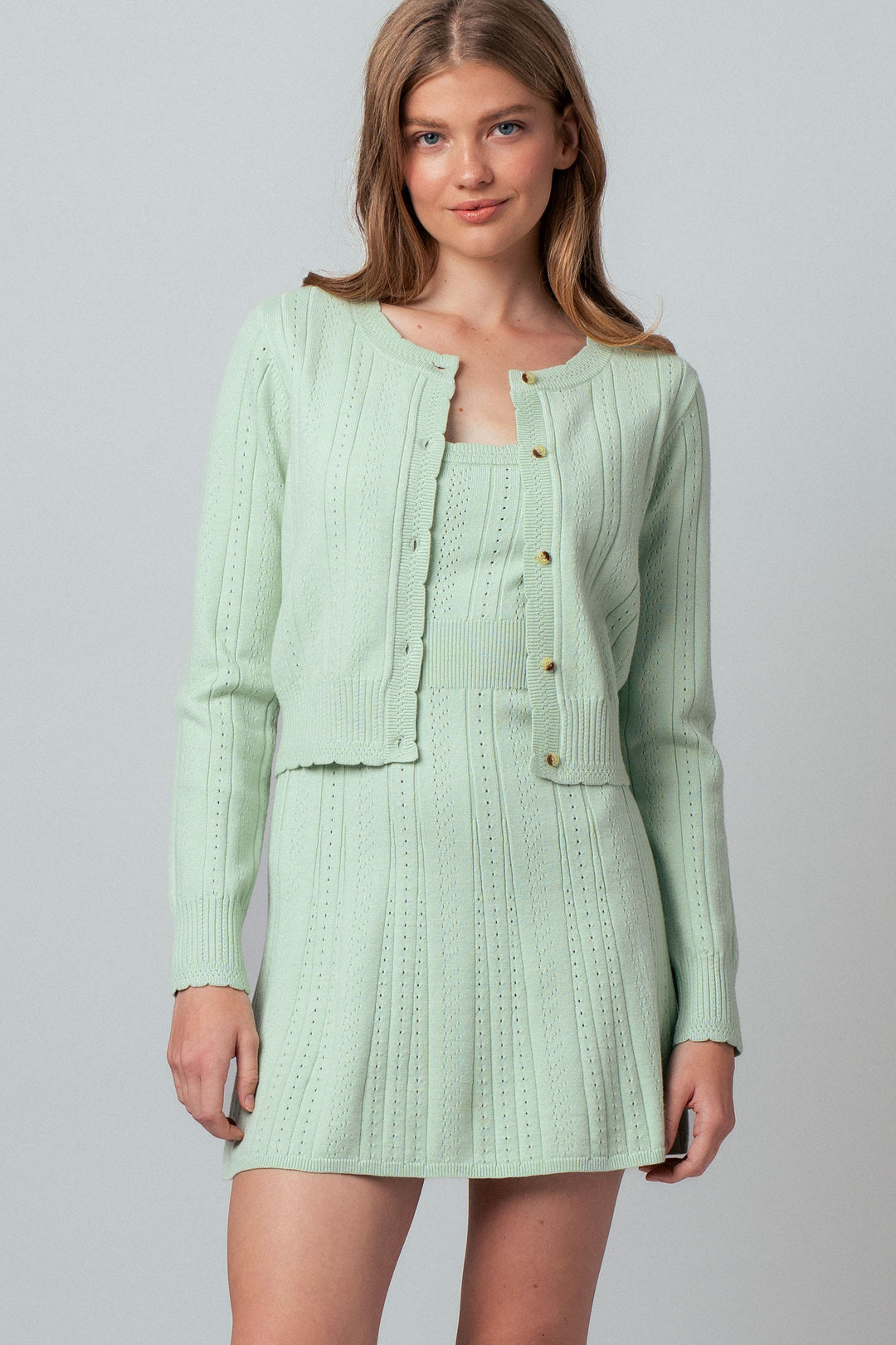 sweetheart pointelle knit mini dress - mint (additional view)