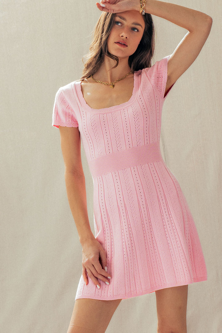 sweetheart pointelle knit mini dress - pink