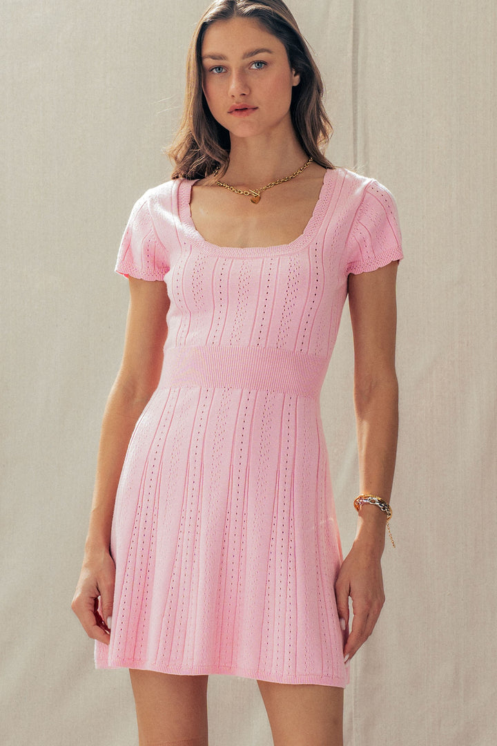 sweetheart pointelle knit mini dress - pink (additional view)