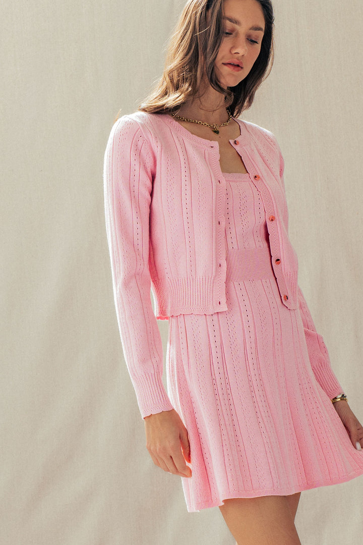 sweetheart pointelle knit mini dress - pink (additional view)