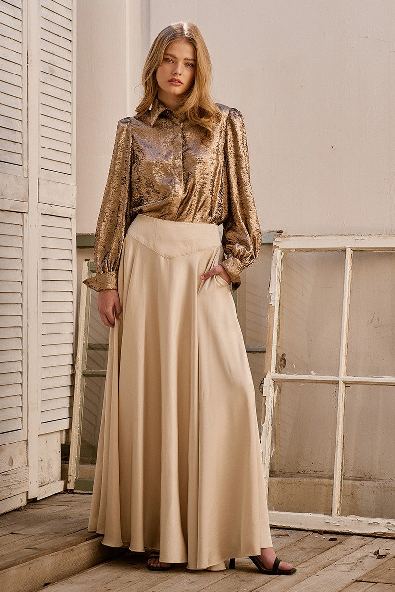 slit flowy satin maxi skirt - champagne (additional view)