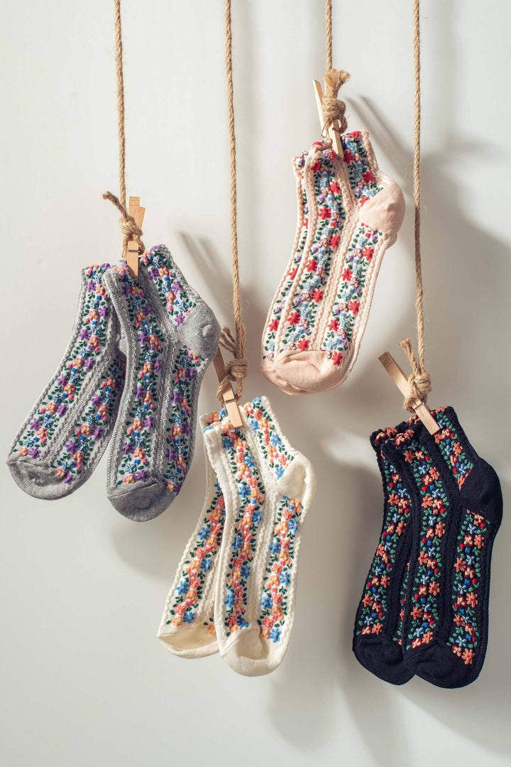 Garden Bloom Embroidered Socks