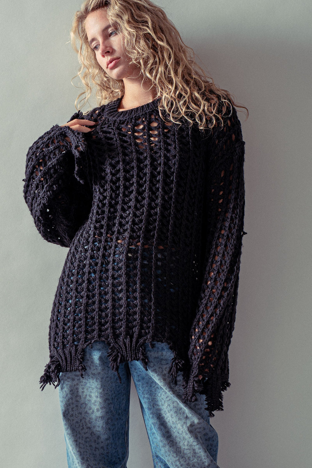 open knit sweater - black (additional view)