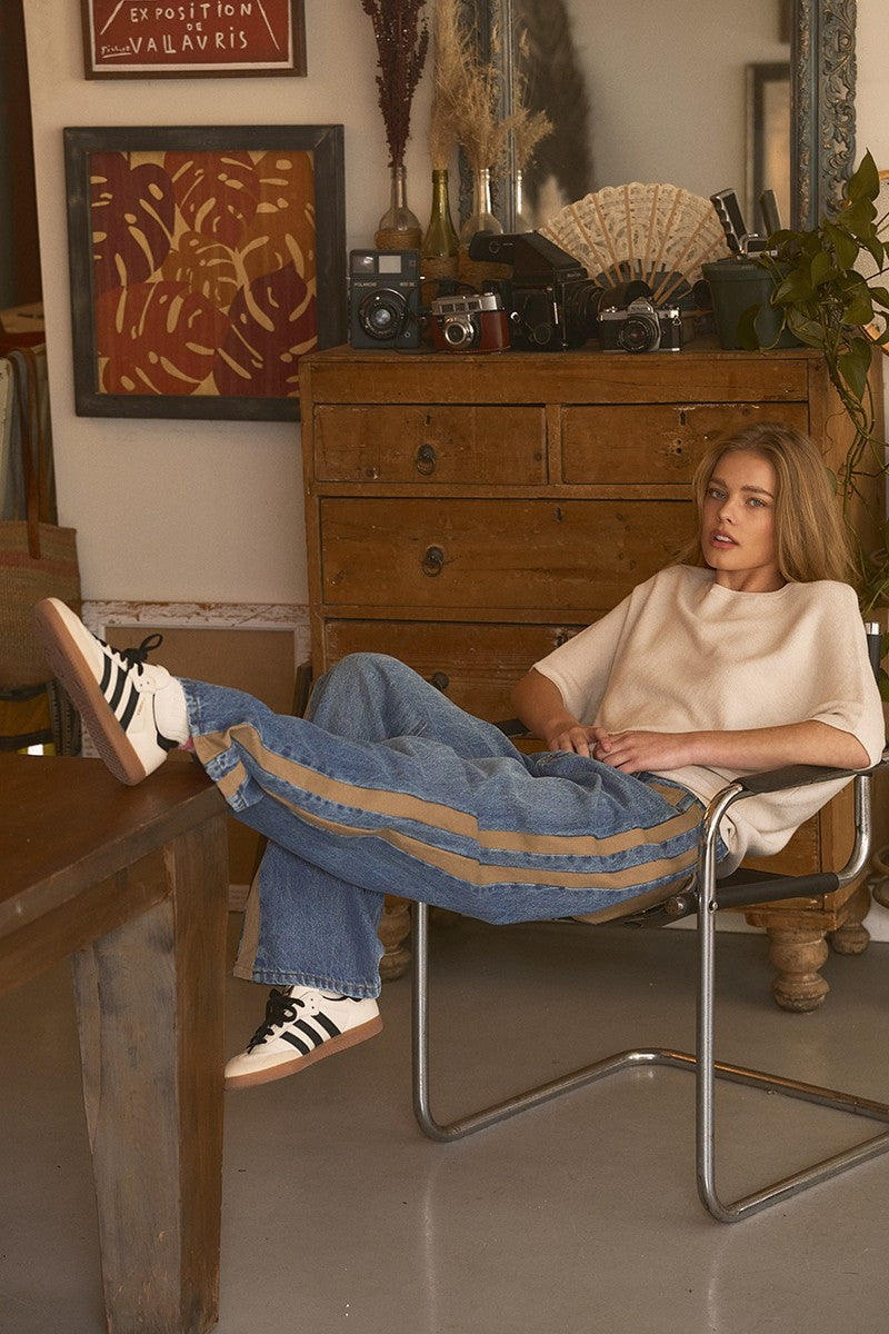 utility stripe wide leg jeans - denim taupe (additional view)
