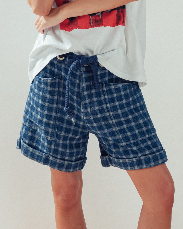 drawstring cuffed shorts - blue