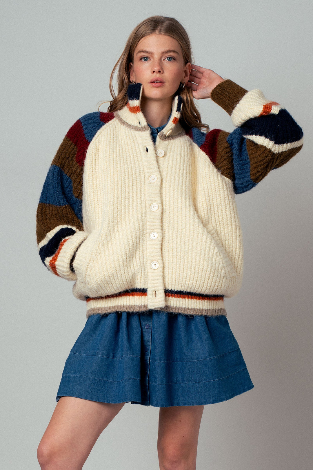 plush fleece lined sweater cardigan jacket - oatmeal