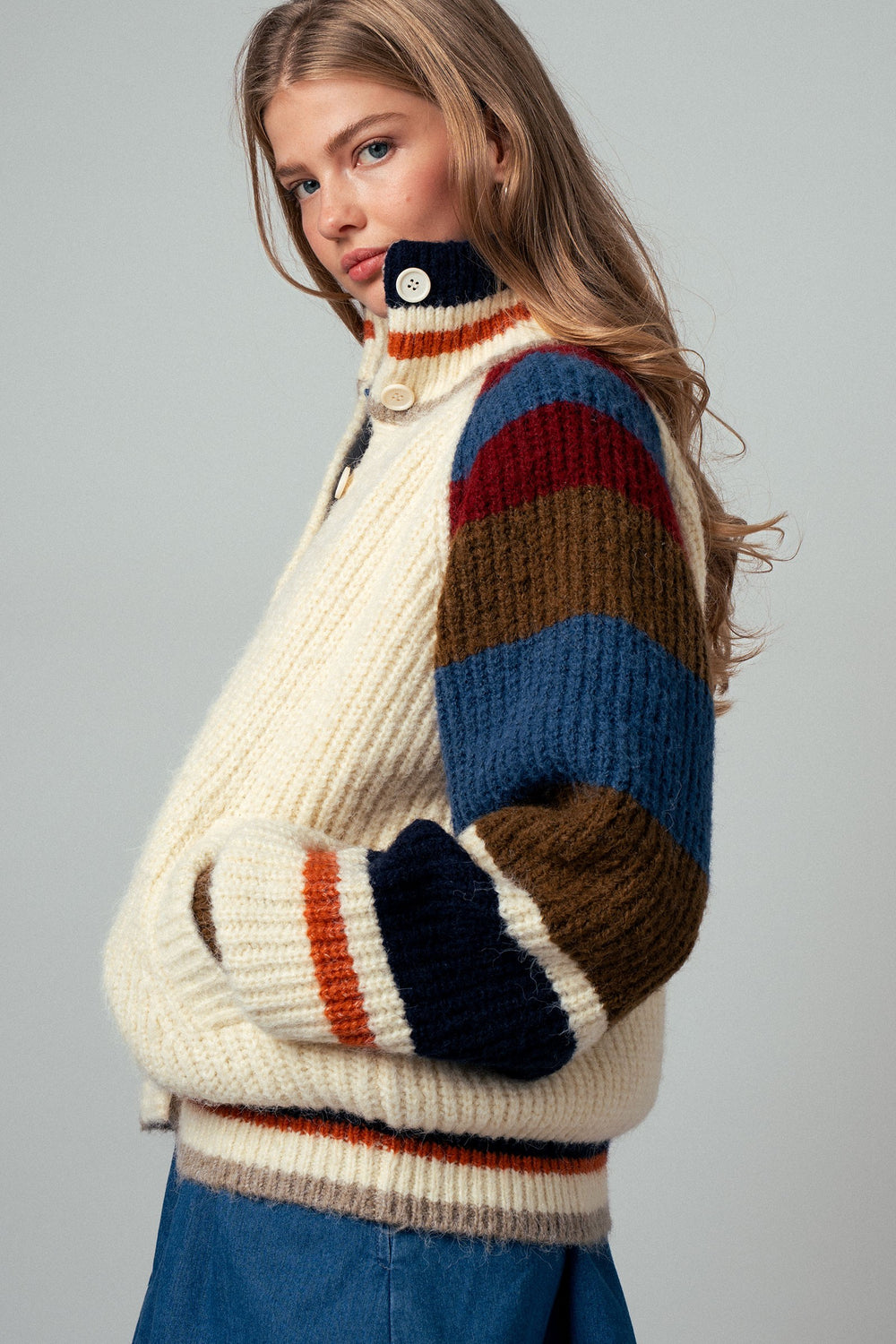 plush fleece lined sweater cardigan jacket - oatmeal (additional view)