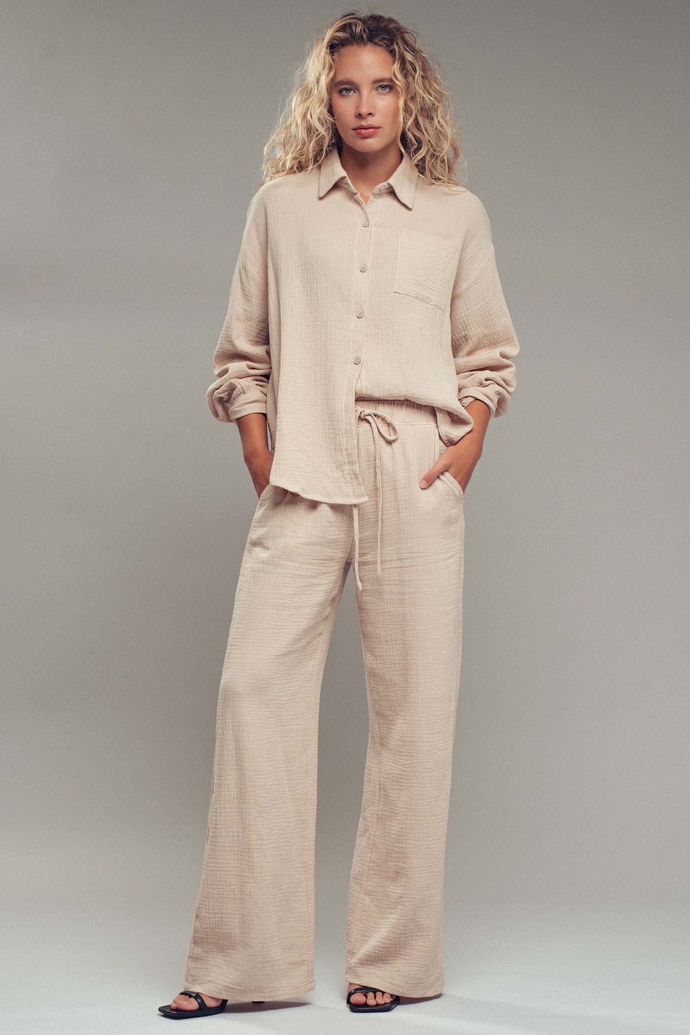 Set Textured Cotton Gauze Relaxed Lounge Set, additional view