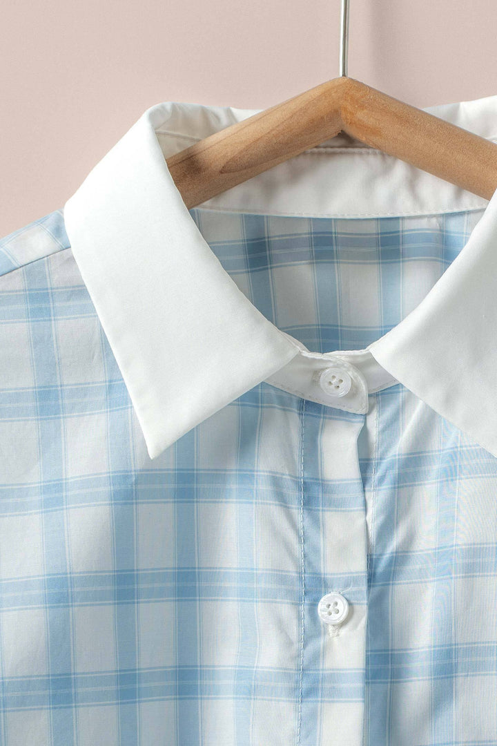 plaid contrast collar blouse - blue (additional view)