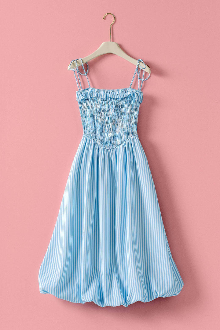 stripe tie strap midi dress - blue