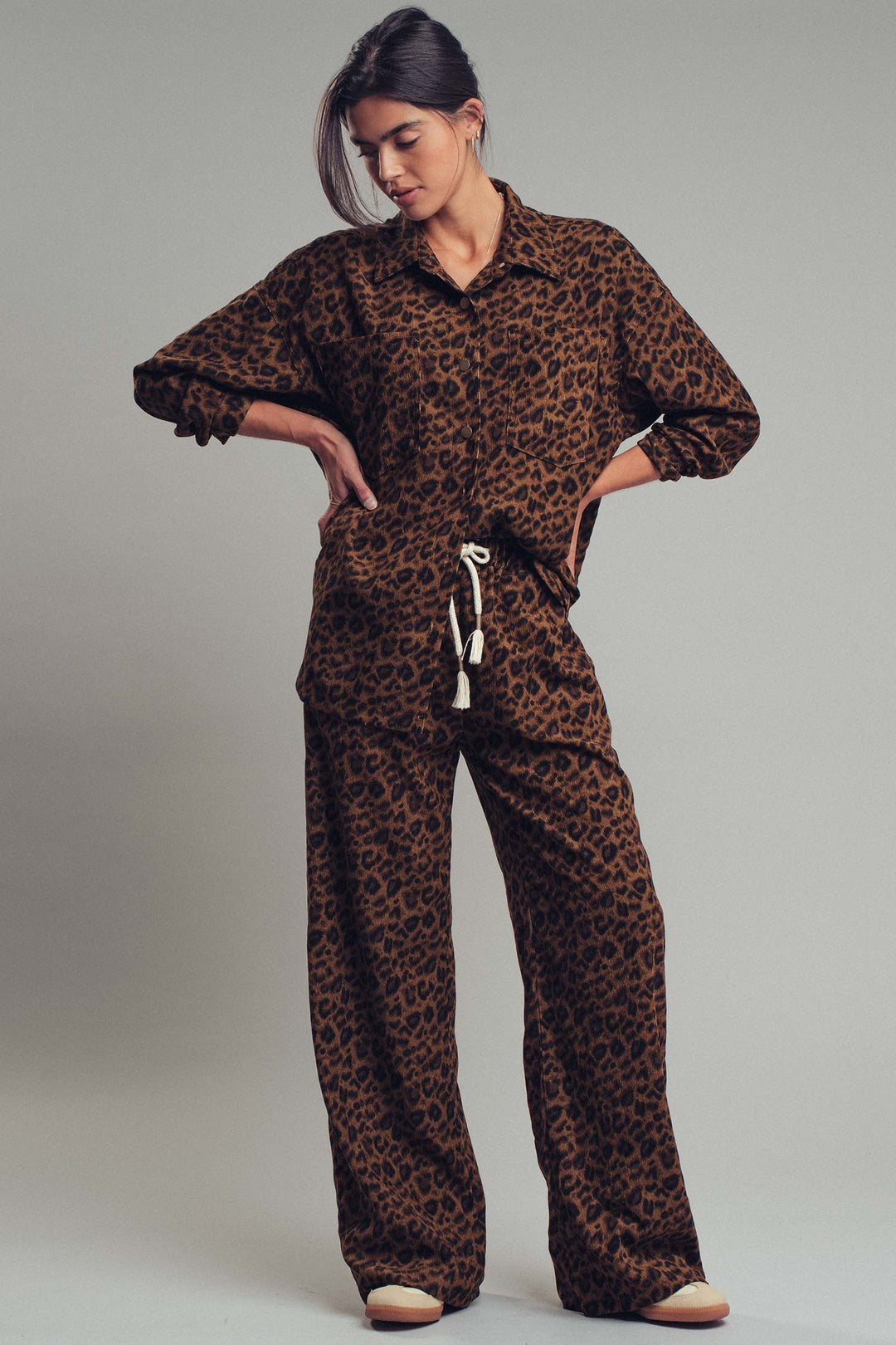 leopard print relaxed fit set - leopard