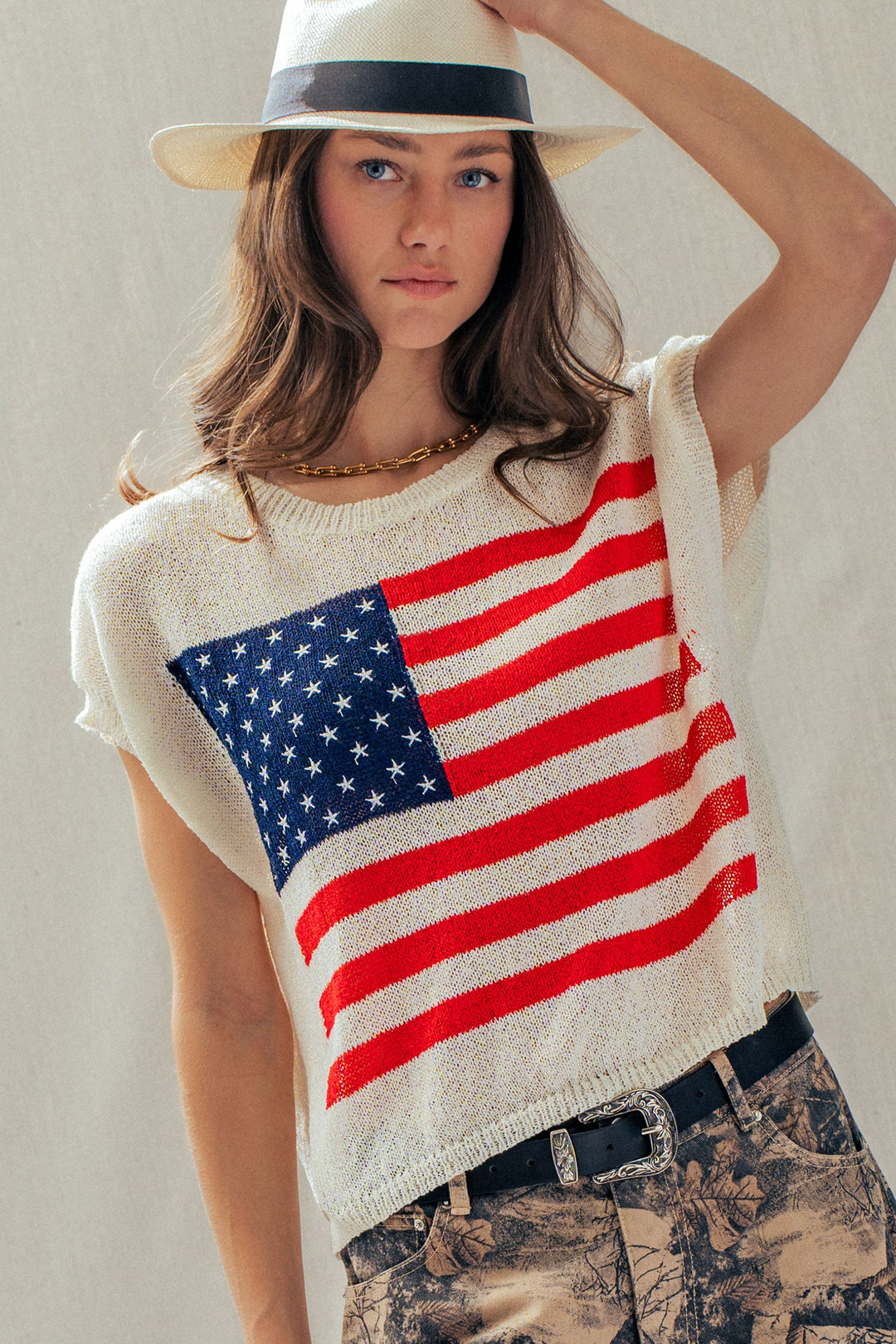 star spangled knit top - ivory