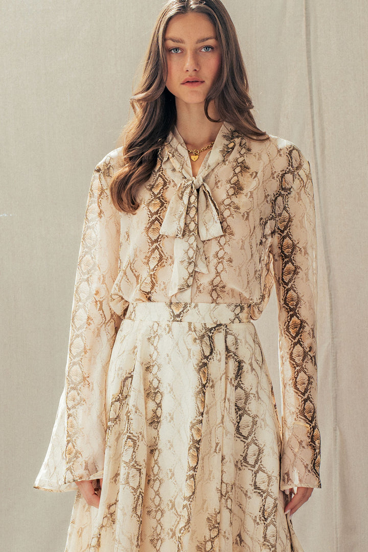 print tie neck blouse - cream multi (additional view)