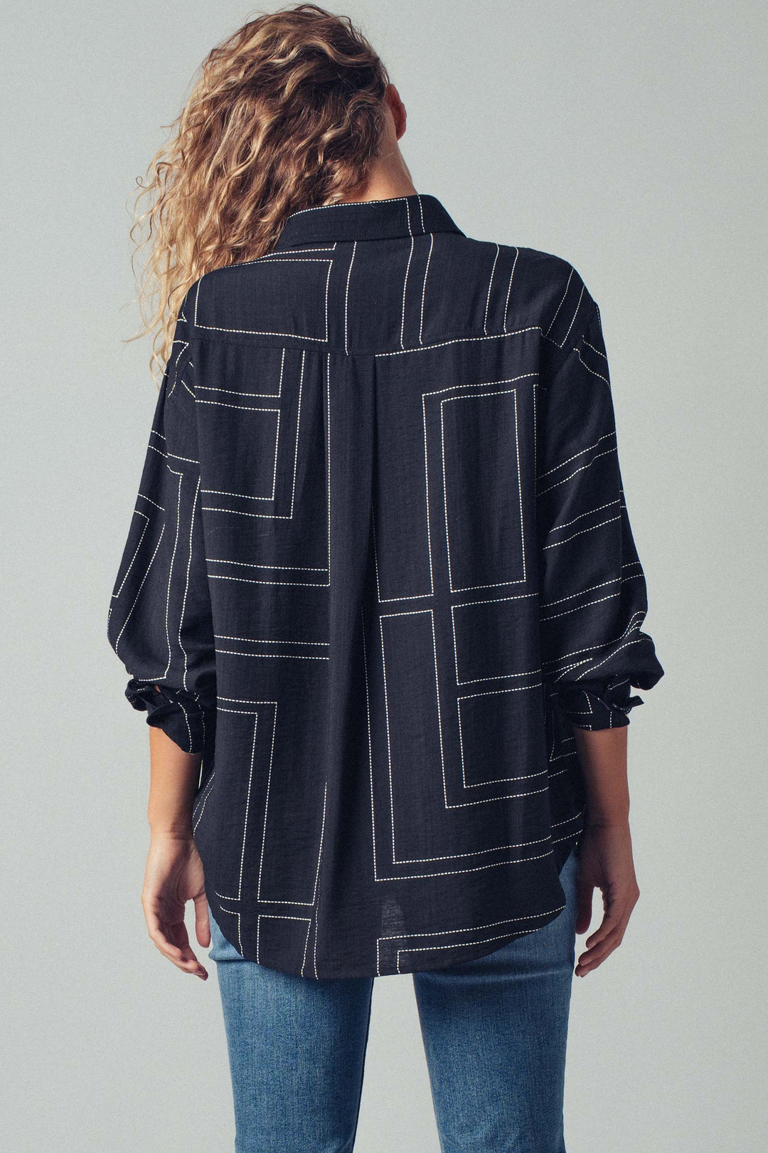 Modern Stitched Geometric Button-Up Shirt