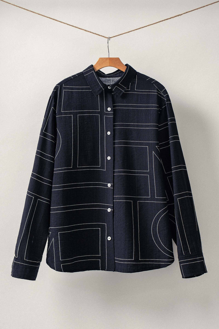 Modern Stitched Geometric Button-Up Shirt