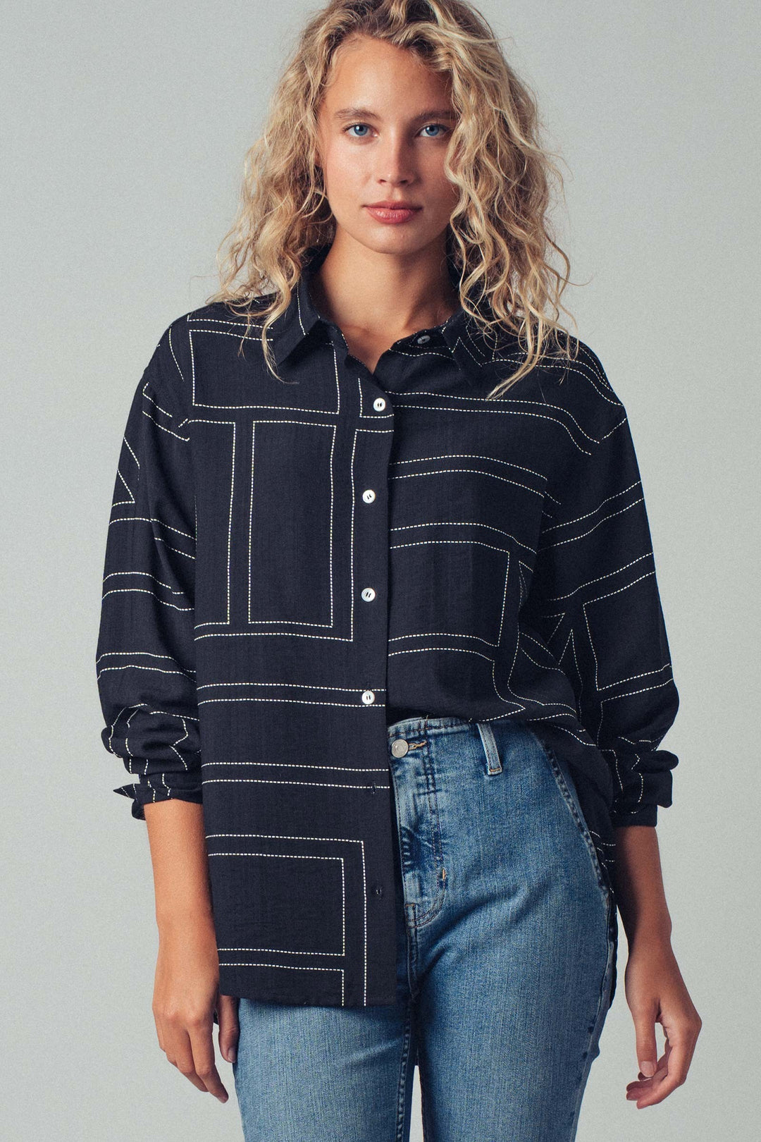 Modern Stitched Geometric Button-Up Shirt