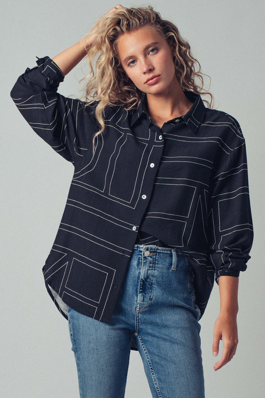 Modern Stitched Geometric Button-Up Shirt