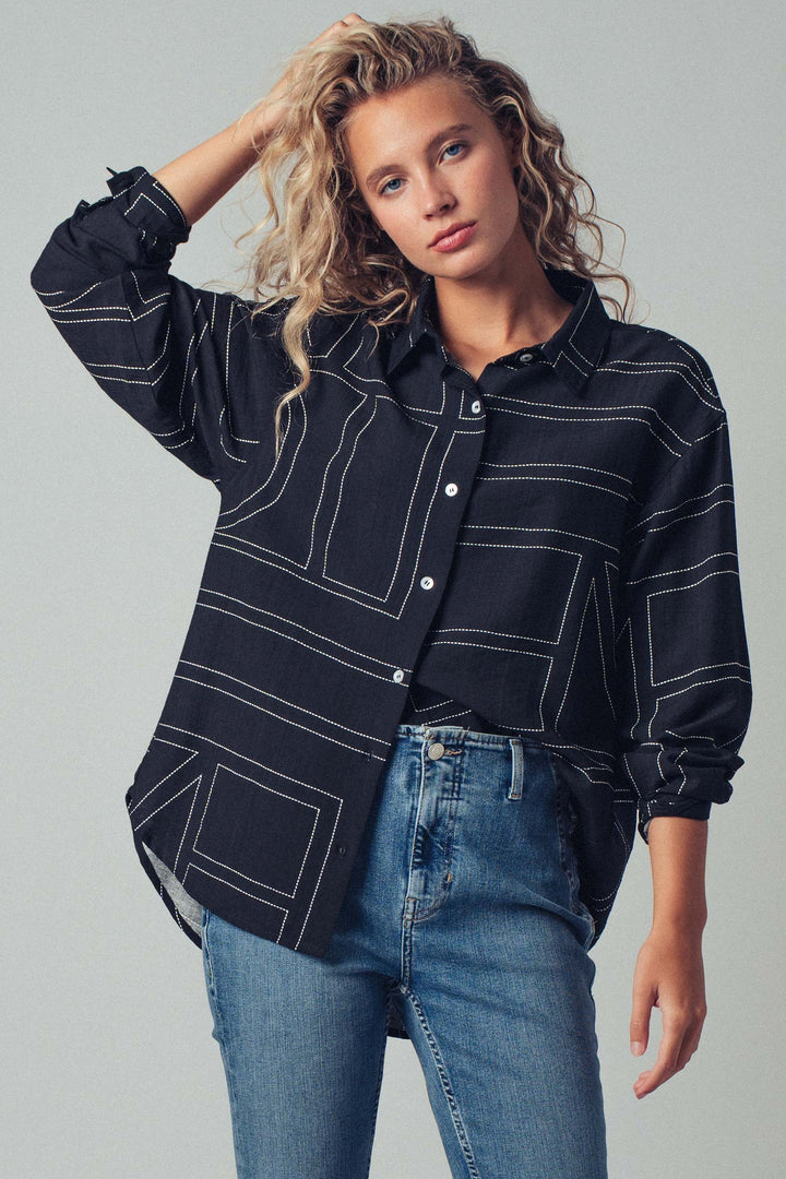 Modern Stitched Geometric Button-Up Shirt