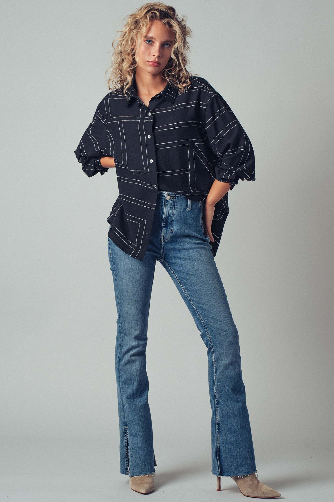 Modern Stitched Geometric Button-Up Shirt