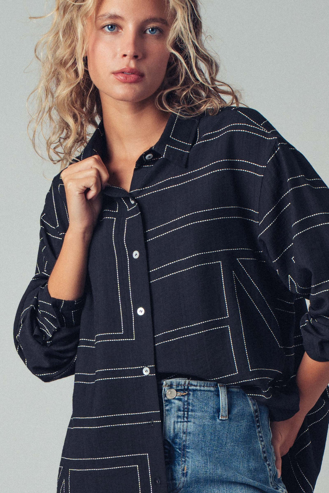 Modern Stitched Geometric Button-Up Shirt