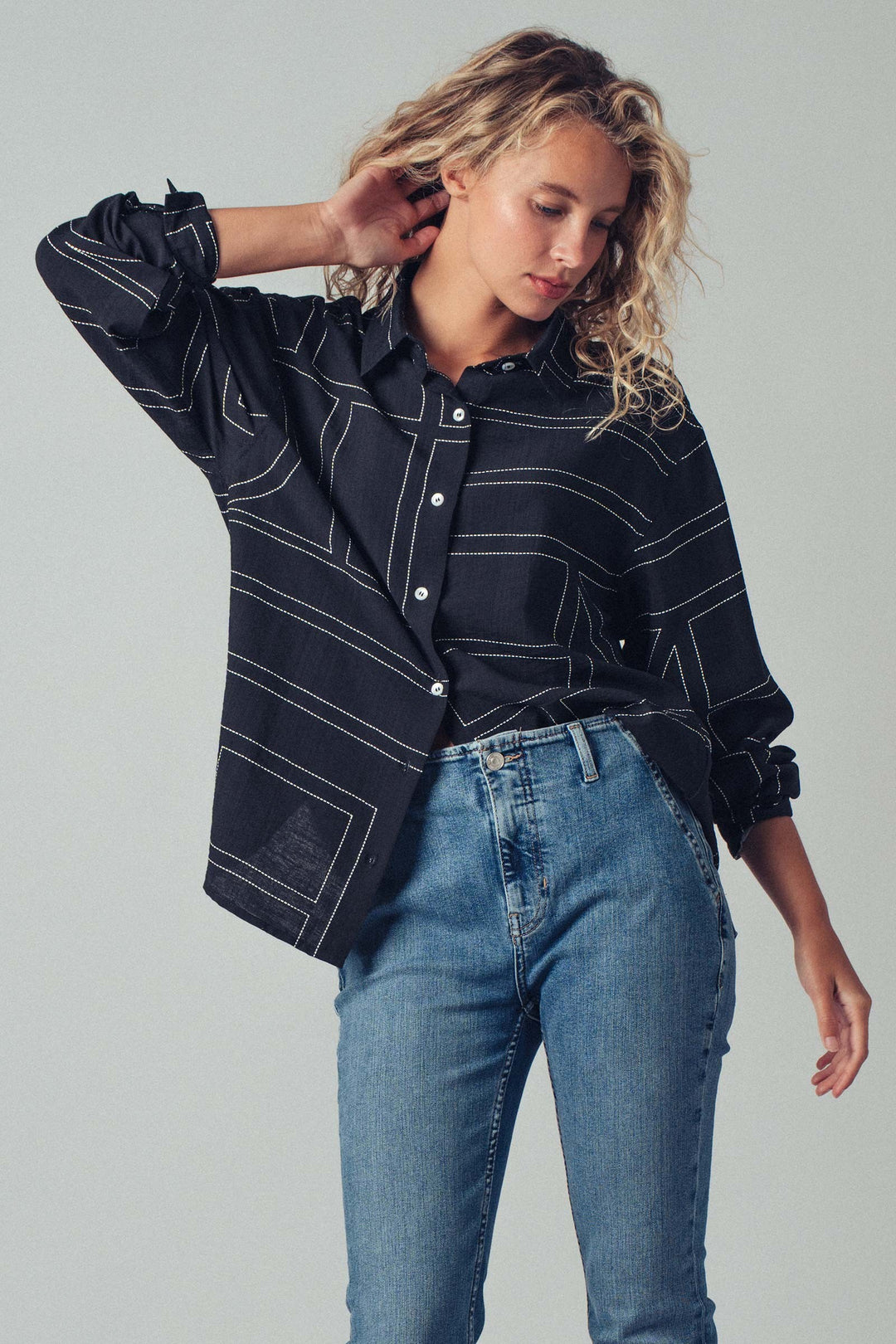 Modern Stitched Geometric Button-Up Shirt
