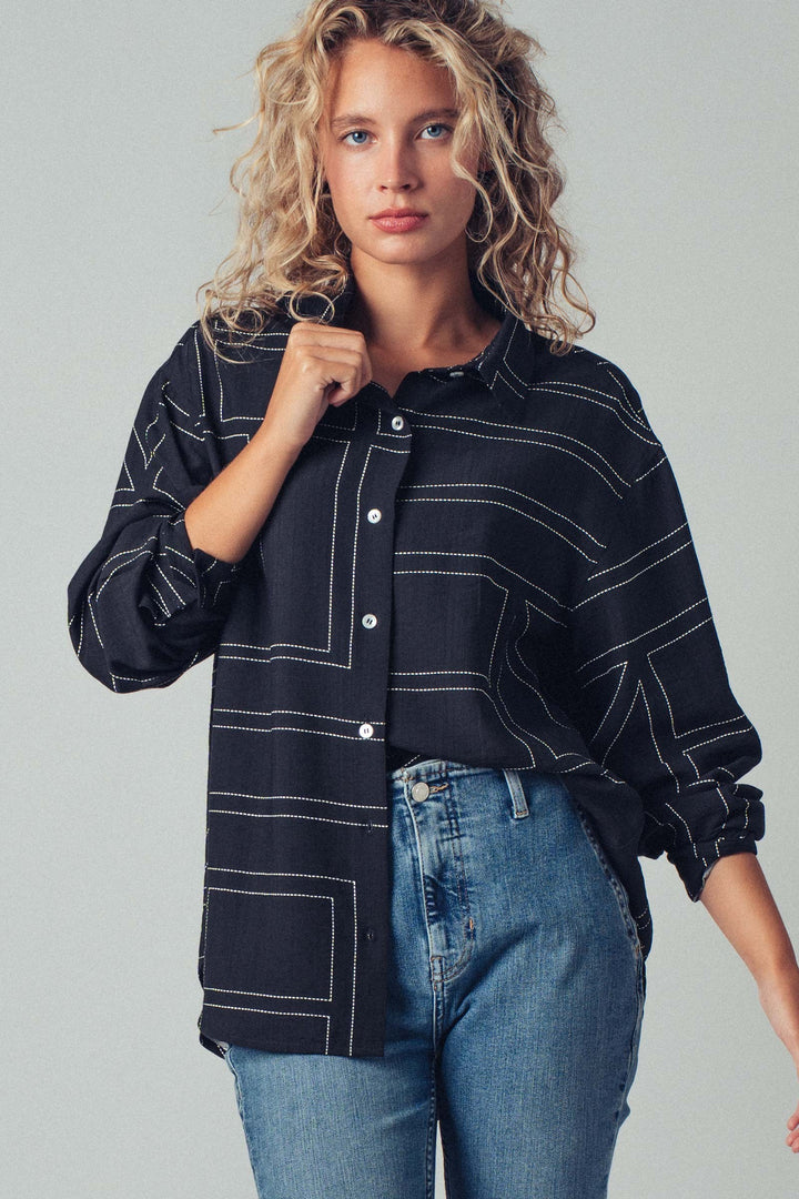 Modern Stitched Geometric Button-Up Shirt