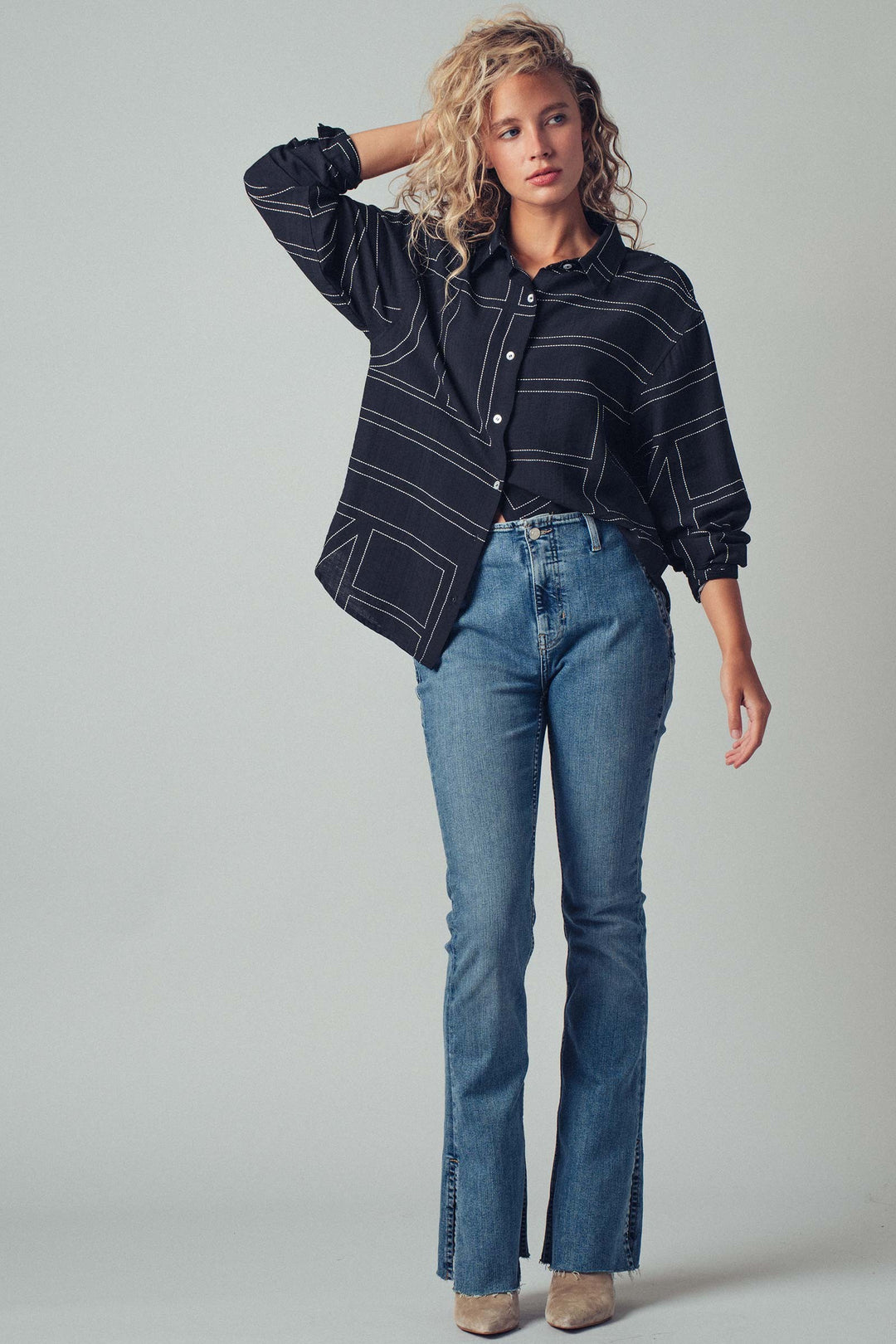 Modern Stitched Geometric Button-Up Shirt