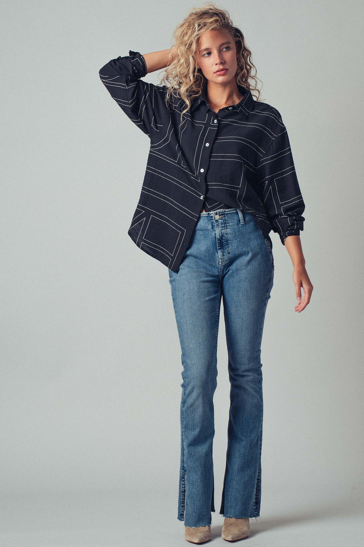 Modern Stitched Geometric Button-Up Shirt