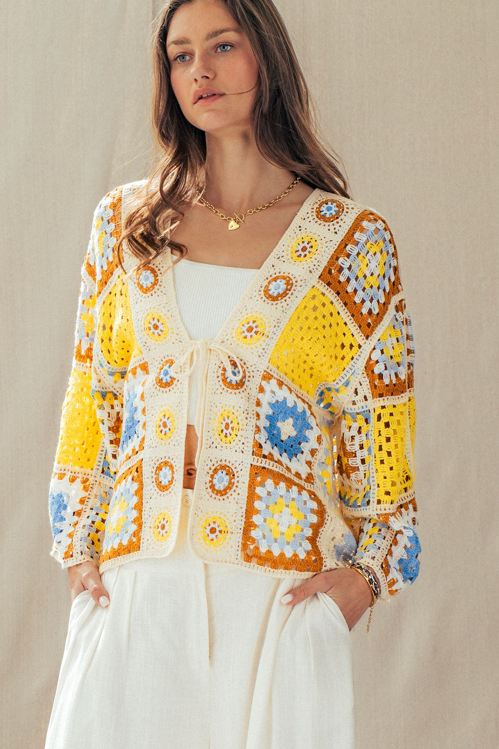 vintage sunshine crochet cardigan - yellow multi (additional view)