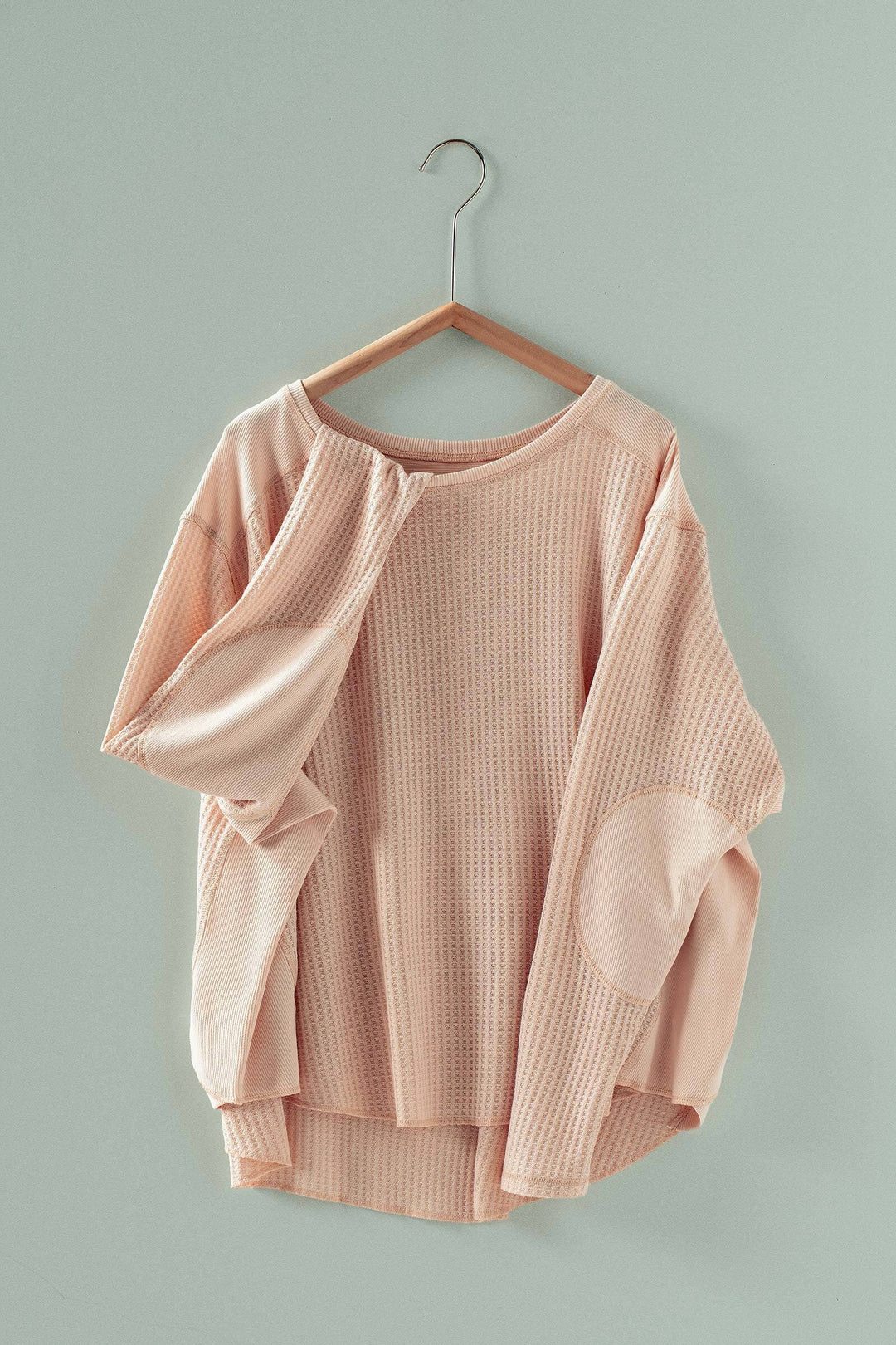 waffle knit cotton patch top - peach