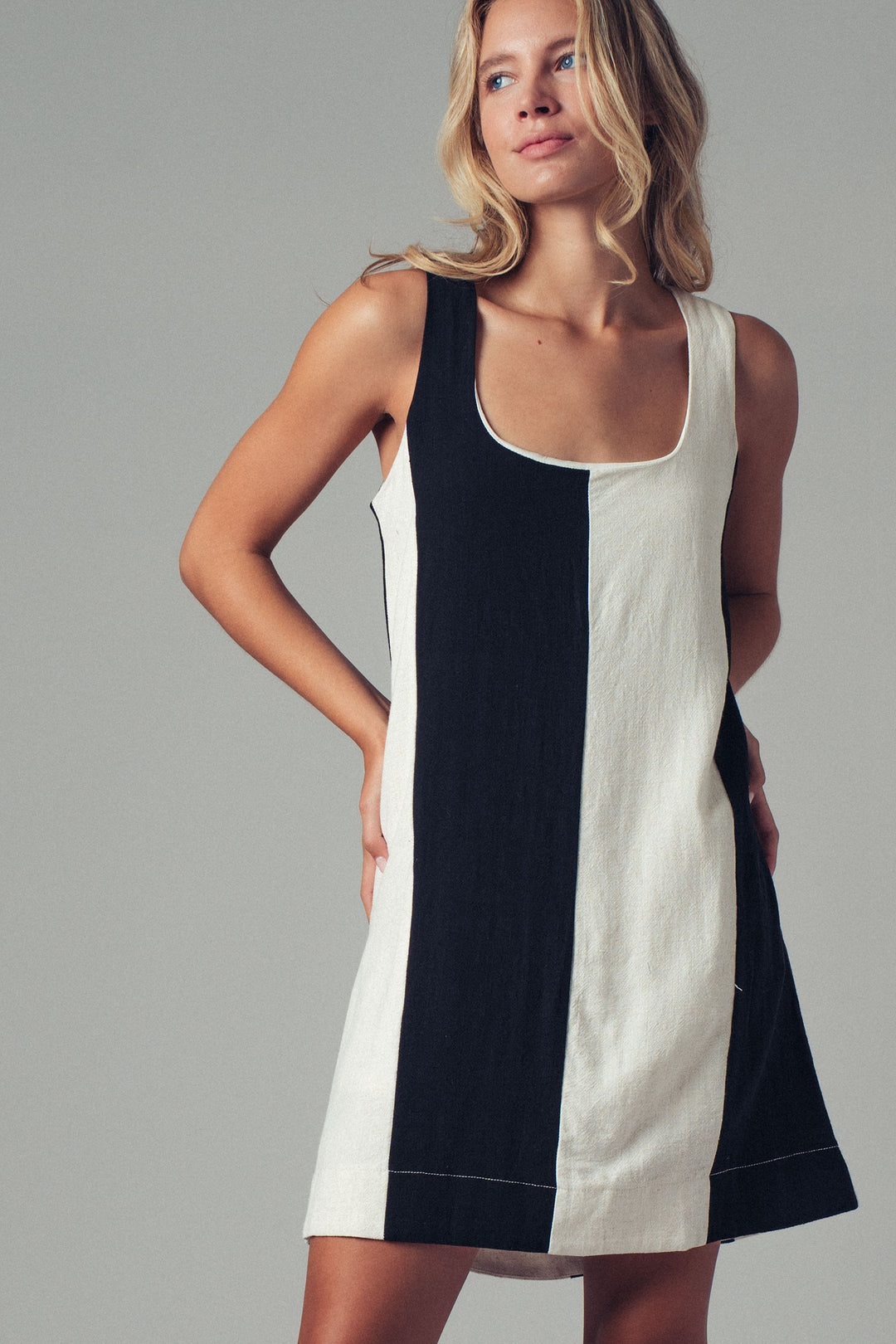 black and white colorblock mini dress - black