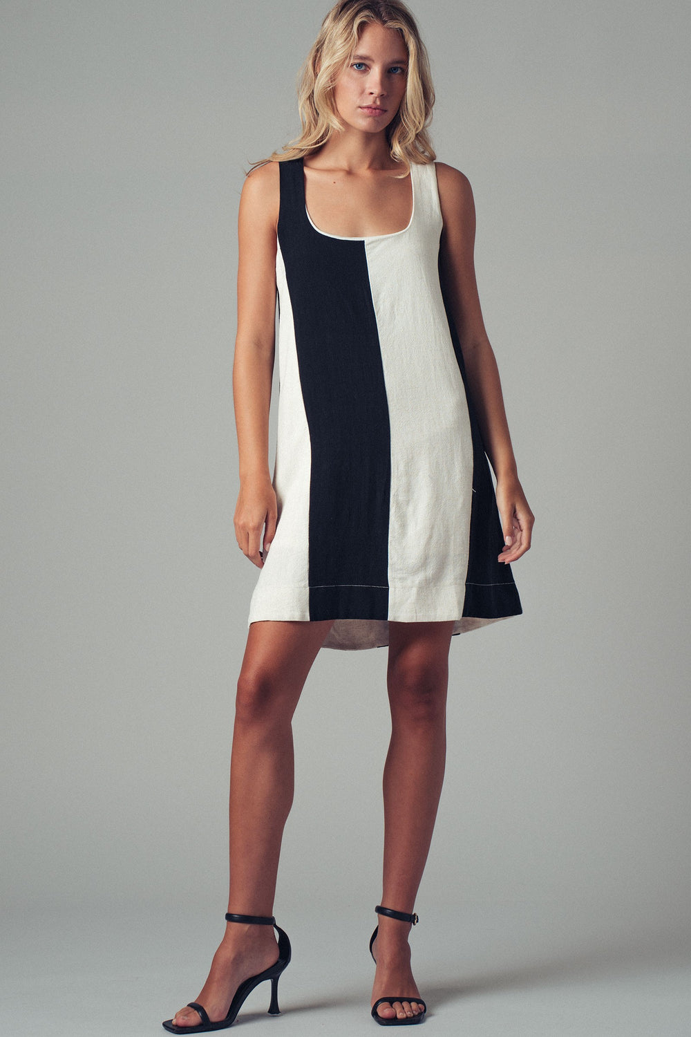 black and white colorblock mini dress - black (additional view)