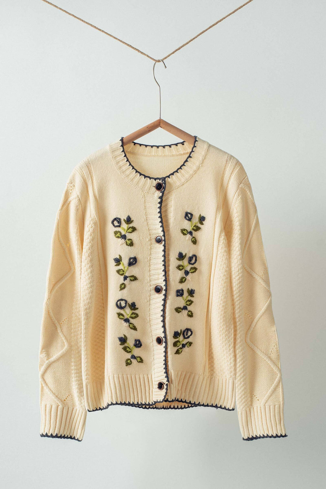embroided floral knit cardigan - ivory