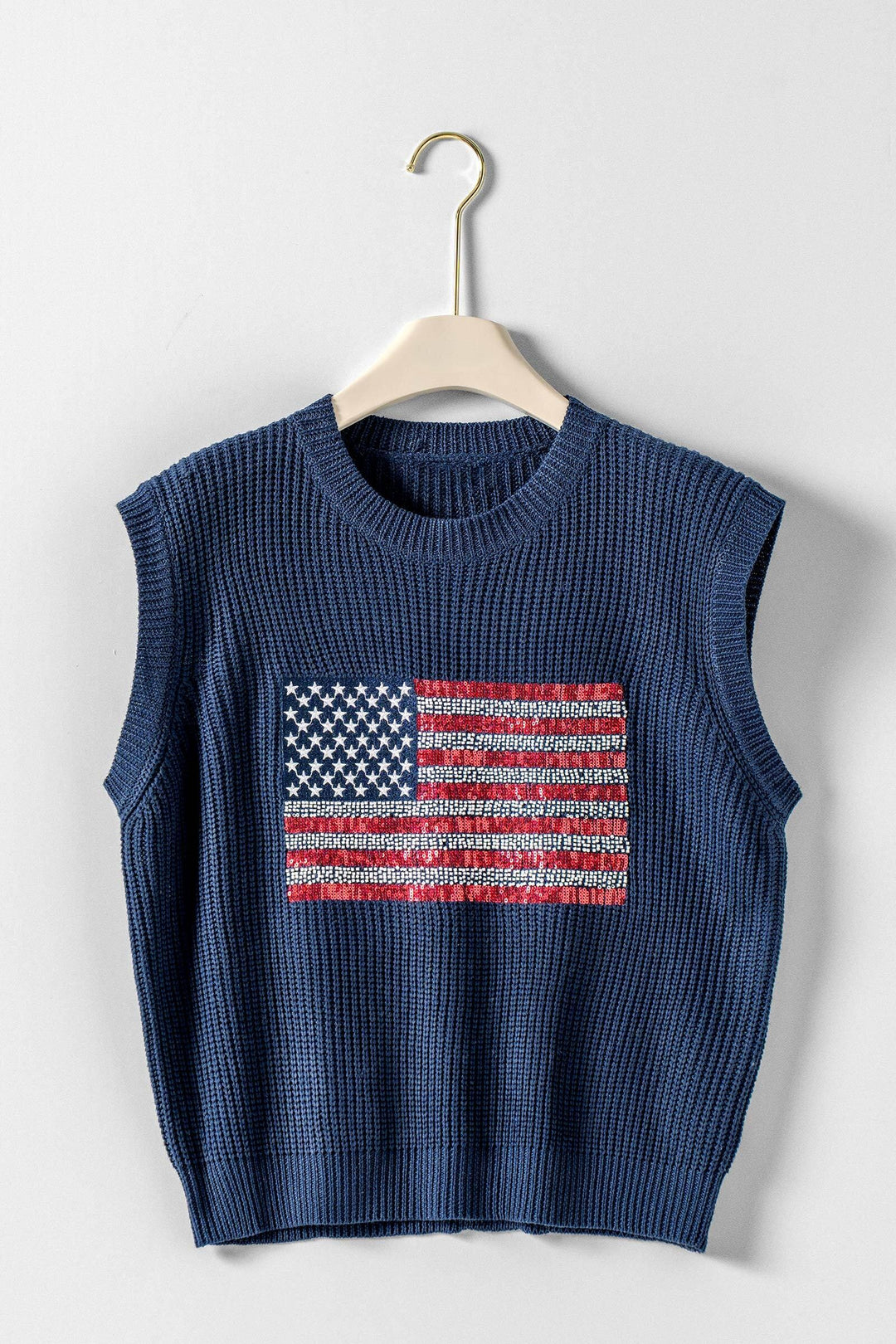 flag sequin knit sweater vest - navy